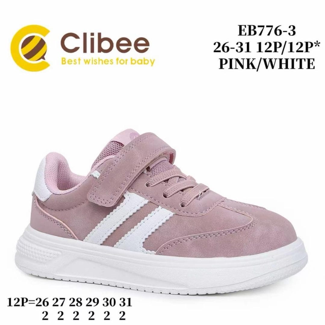 Clibee EB776 Pink/White кросівки для дівчаток оптом розміри 26-31