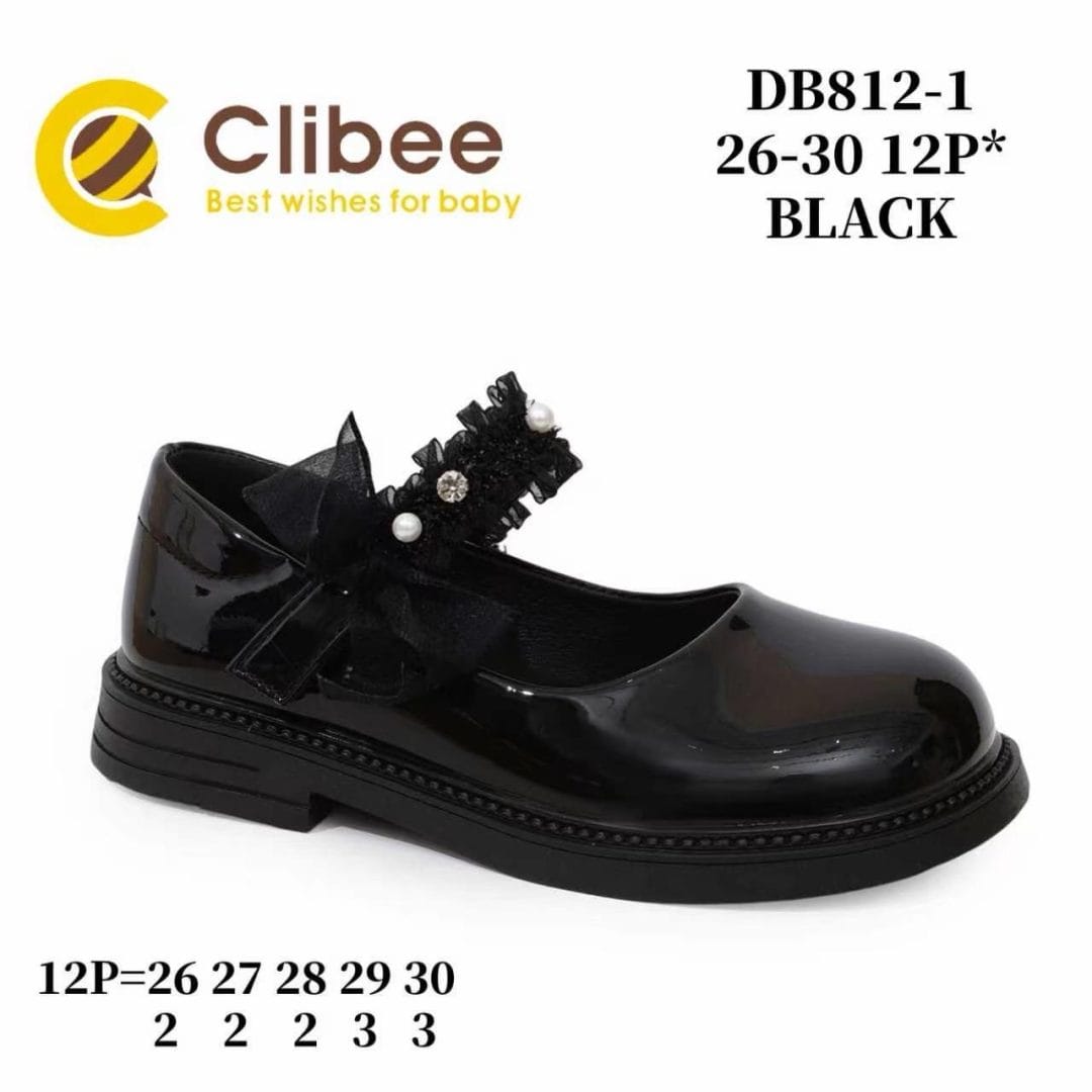 Clibee DB812 Black туфлі для дівчаток оптом розміри 26-30