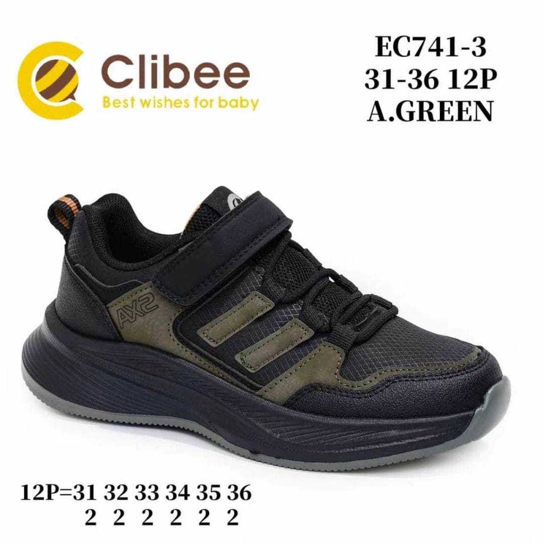 Clibee EC741 A.Green кросівки для хлопчиків оптом розміри 31-36