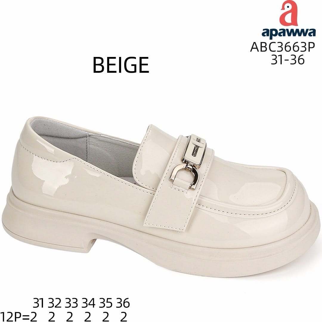 Дитячі туфлі Apawwa ABC3663P бежевого кольору для дівчаток, розміри 31-36.