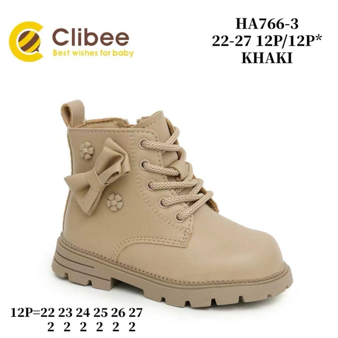 Дитячі черевики Clibee HA766 хакі кольору для дівчаток, розміри 22-27.