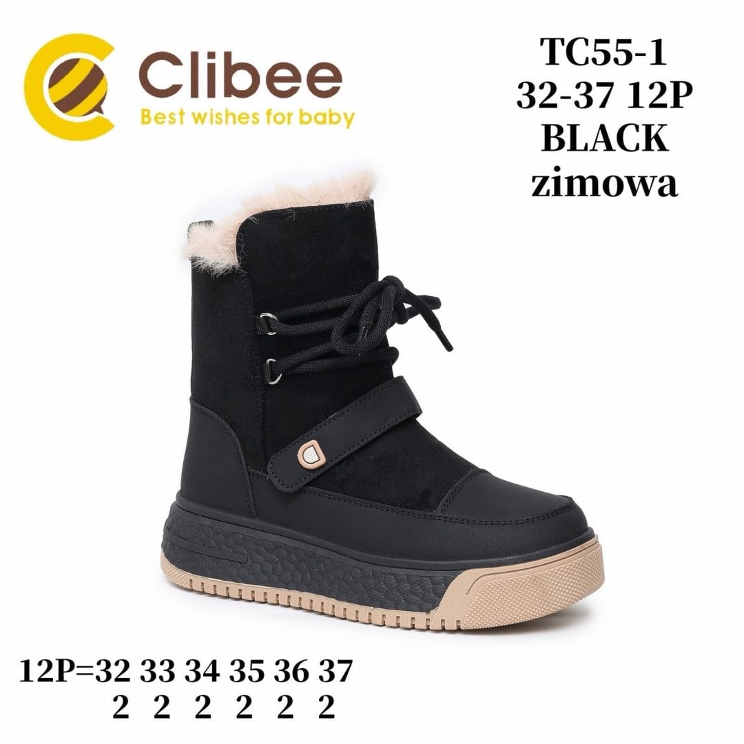 Дитячі черевики Clibee TC55 чорного кольору для дівчаток, розміри 32-37.