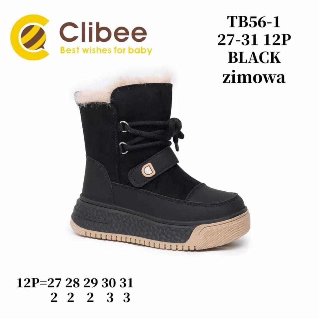 Дитячі черевики Clibee TB56 чорного кольору для дівчаток, розміри 27-31.