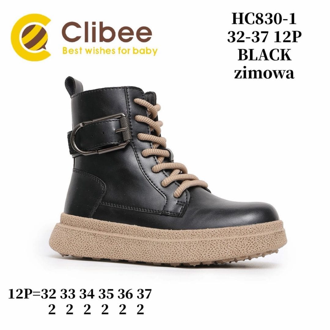 Дитячі черевики Clibee HC830 чорного кольору для дівчаток, розміри 32-37.