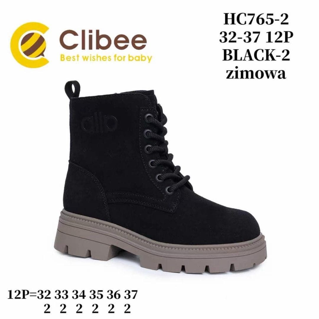 Дитячі черевики Clibee HC765 чорного кольору для дівчаток, розміри 32-37.