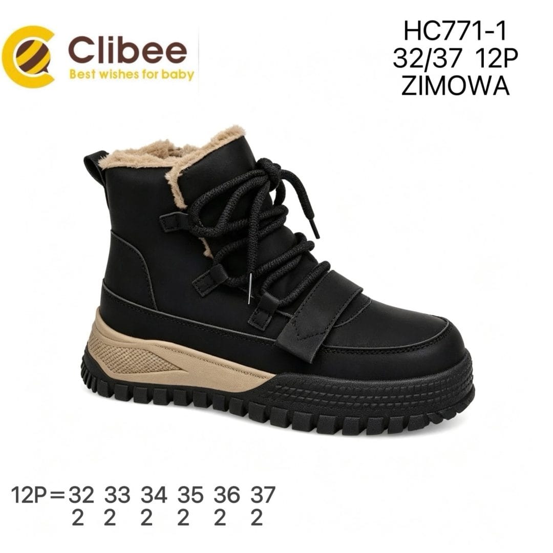 Дитячі черевики Clibee HC771-1 кольору чорний з хакі для дівчаток, розміри 32-37.